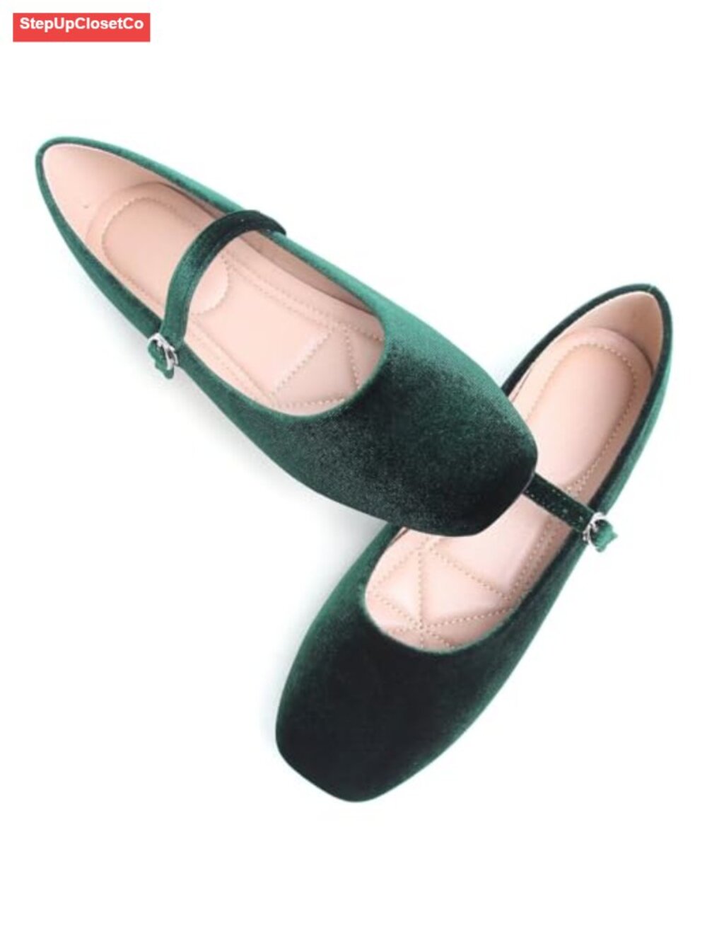 Women's Square Toe Ballet Flats Ankle Strap Slip-On Loafers Microfiber